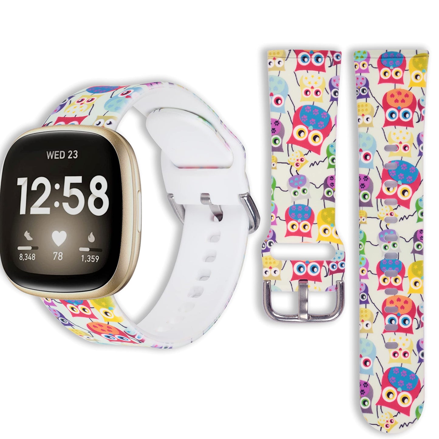 Ecute Silicone Waterproof Replacement Women Men Bands Strap for Fitbit Versa 3/4/Sense 2 1 Smartwatch - Cute Owl