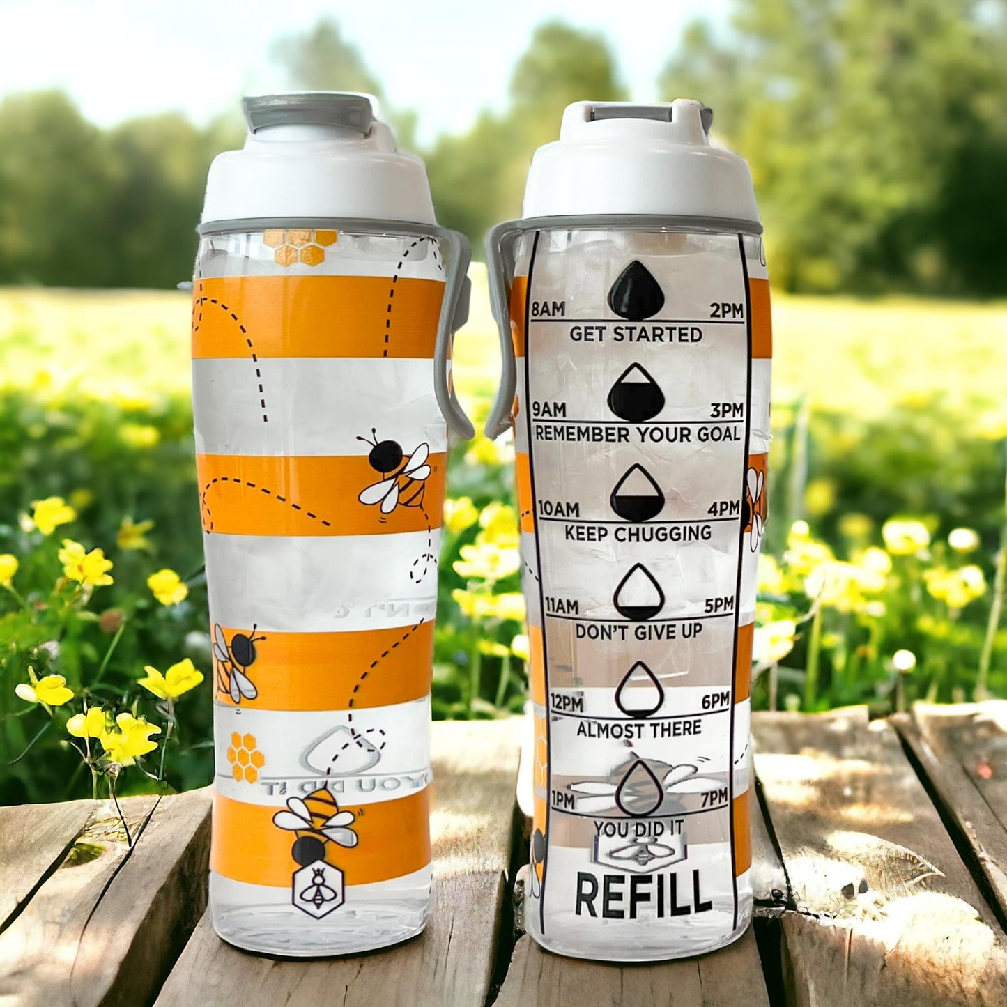 Biddlebee Hydration Tracker Water Bottles with Times To Drink | Motivational Water Bottle with Time Marker | BPA Free Gym Water Bottle with Chug Cap & Carry Loop