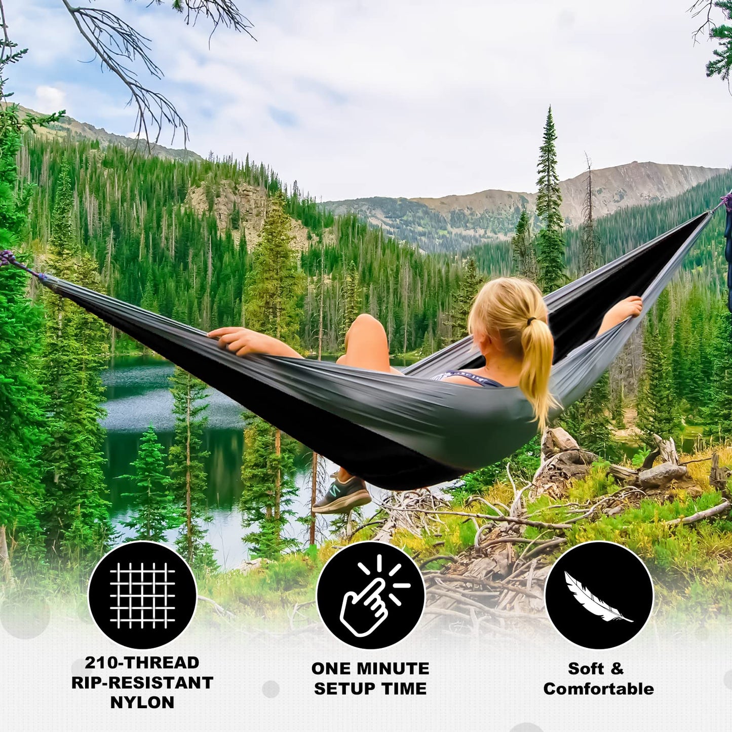 SZHLUX Camping Hammock Double & Single Portable Hammocks with 2 Tree Straps, Great for Hiking,Backpacking,Hunting,Outdoor,Beach,Camping