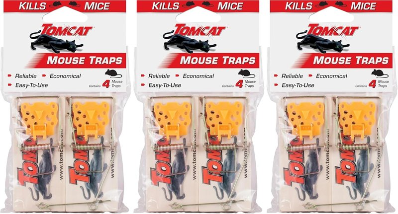 Tomcat Wooden Mouse Traps - Non-Chemical, Disposable Traps for Homes | 4 Count (Pack of 3)