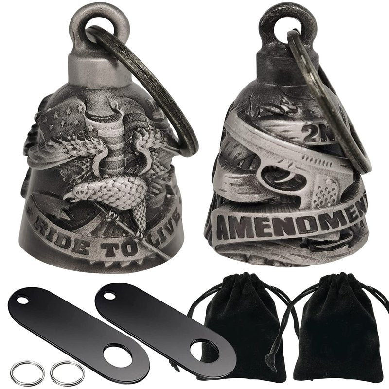 Dream Apparel 2 Pack Motorcycle Bells Guardian Angel for Biker Rider Men Women with Hangers, Ride Riding Accessories Drive Away Gremlins Spirit Bell for Good Luck, Motorcycle Gift Charm