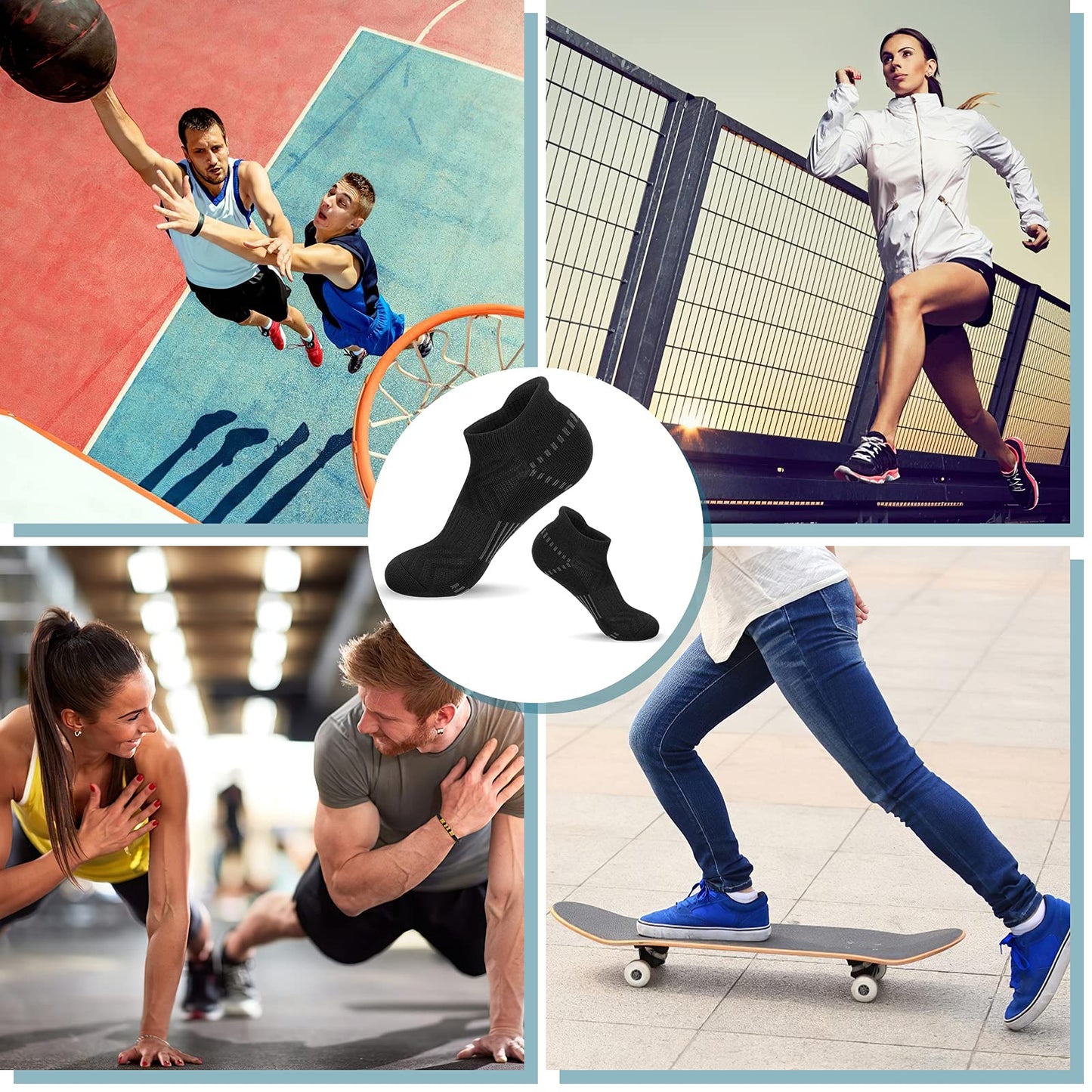 Airacker Ankle Athletic Running Socks Cushioned Breathable Low Cut Sports Tab Socks for Men and Women (6 Pairs)