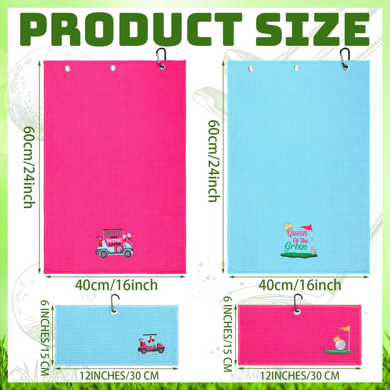 FuWeave 4 Pcs Golf Towels Golf Gifts for Men Women Embroidered Towels Retirement Gift for Dad Mam Grandpa Husband Golfer Party Accessory(Pink, Green,Cute)