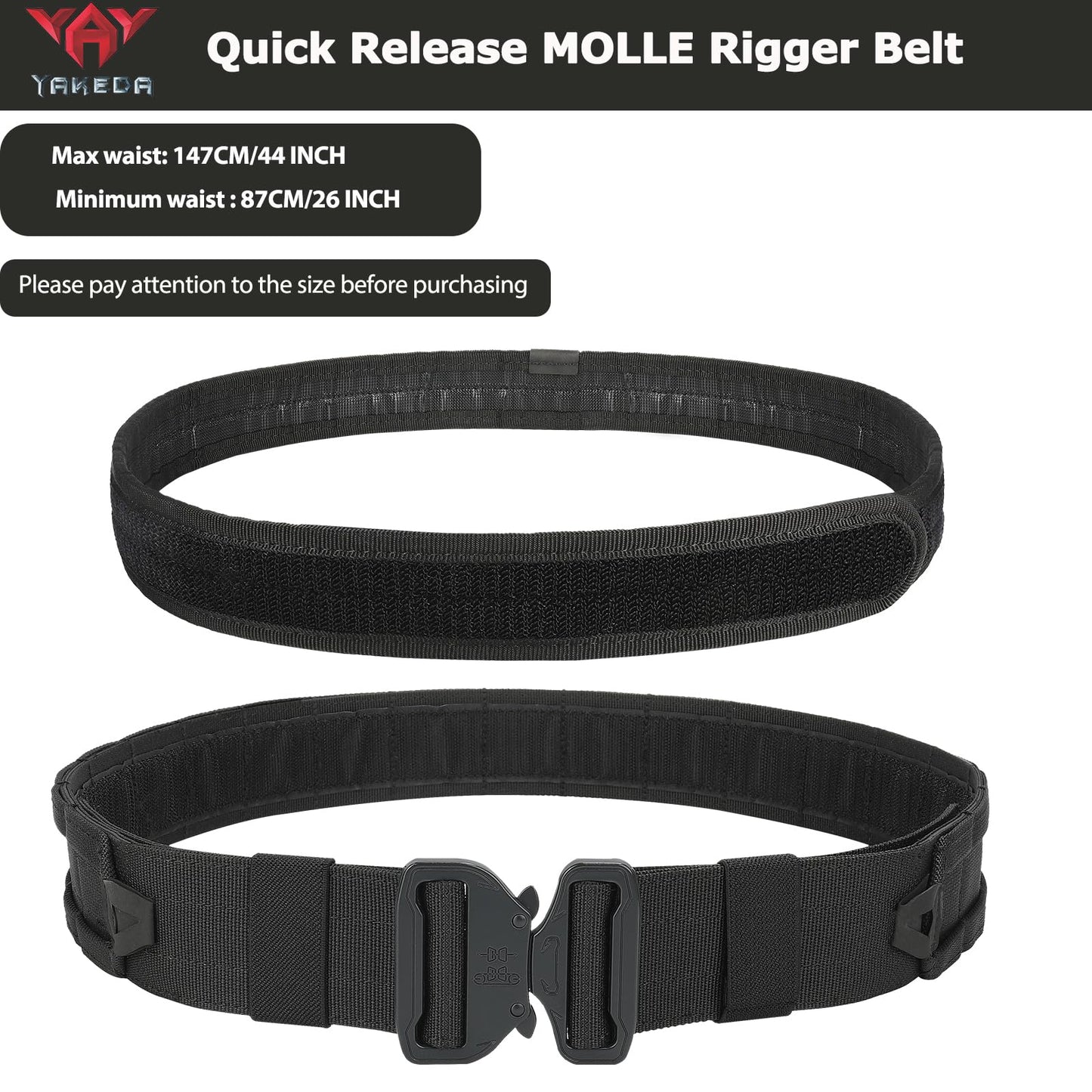 YAKEDA Tactical Battle Belt with Pouches: Airsoft Combat Belt Quick Release Rigger 1.75 Inch Inner & Outer EDC Belt Heavy Duty Belts 8 pcs Tactical Belt for Men(Black)