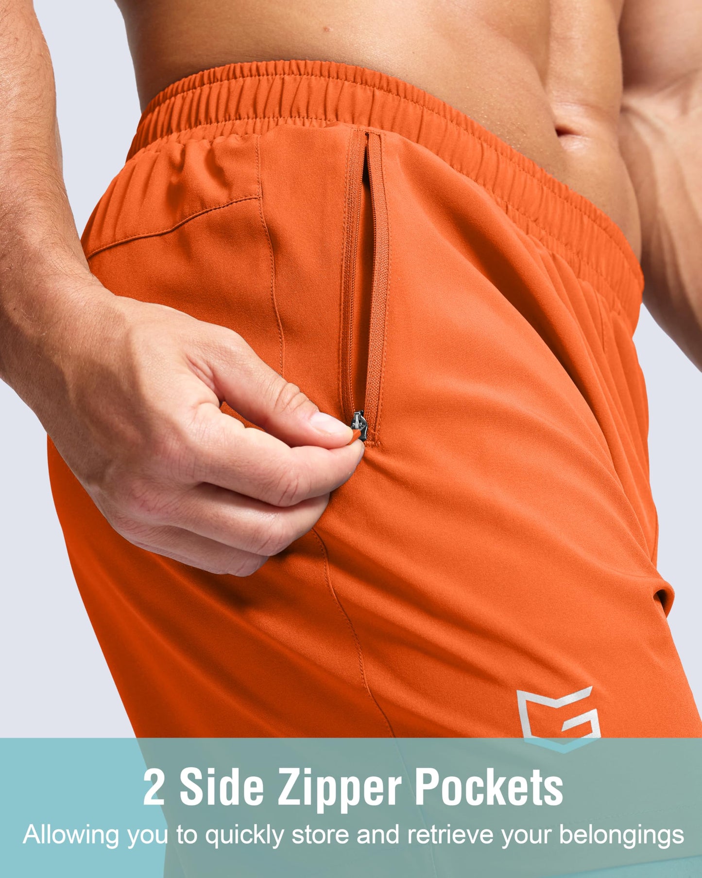 G Gradual Men's Athletic Running Shorts with Zipper Pockets Quick Dry 7"/ 5"/ 9" Workout Gym Shorts for Basketball Hiking(Orange,9L)
