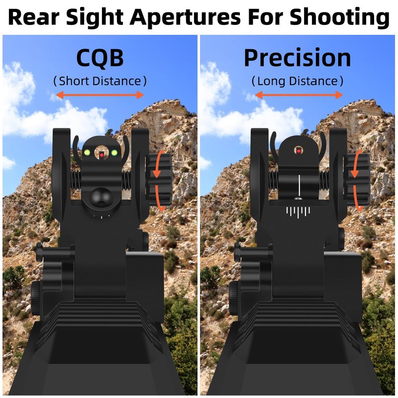 DSJJ Fiber Optic Iron Sights, Flip Up Front and Rear Backup Sights,fits Picatinny & Weaver Rails Mount Flip Up Sights