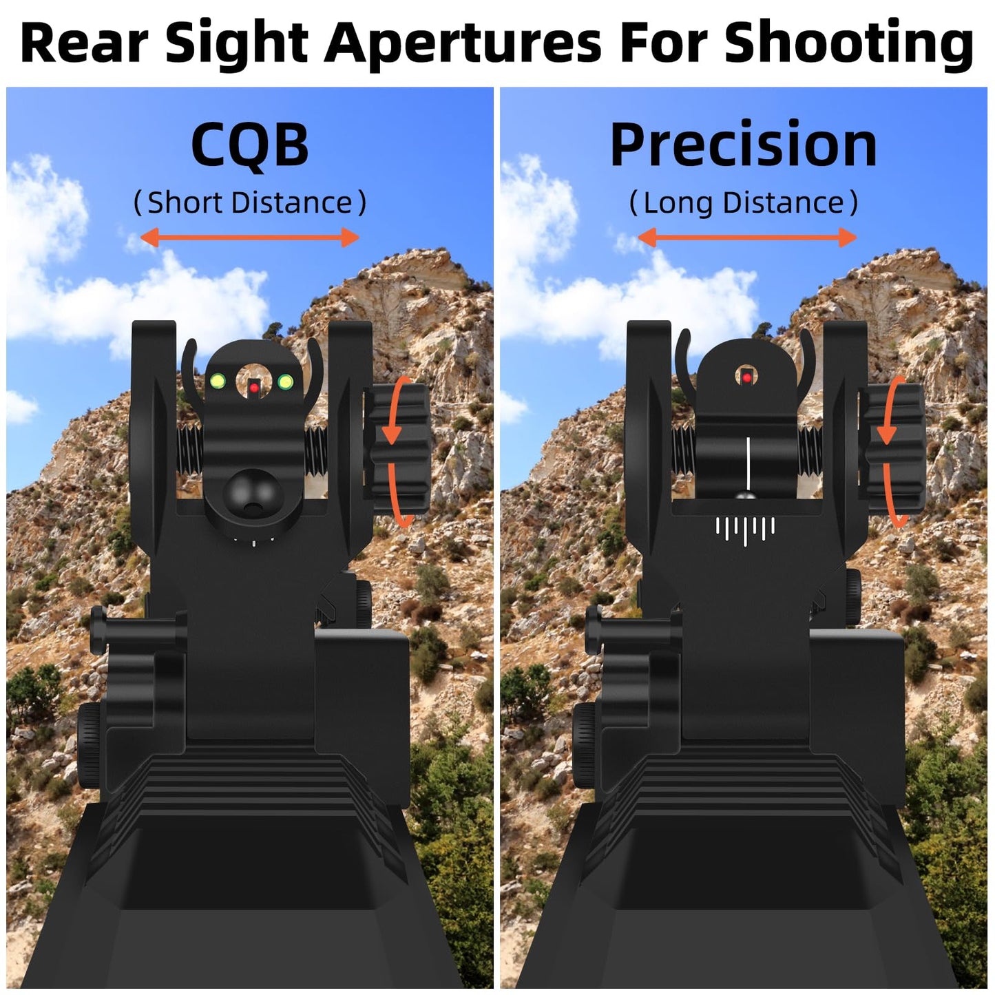 DSJJ Fiber Optic Iron Sights, Flip Up Front and Rear Backup Sights,fits Picatinny & Weaver Rails Mount Flip Up Sights
