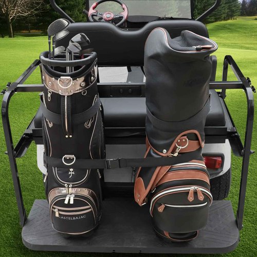 Golf Cart Bag Holder Bracket for 2+2 Seater Golf Cart Rear Seat with 1 inch Sqaure Strut, No Drilling Golf Cart Rear Bag Holder Fits EZGO, Club Car, Yamaha Golf Carts