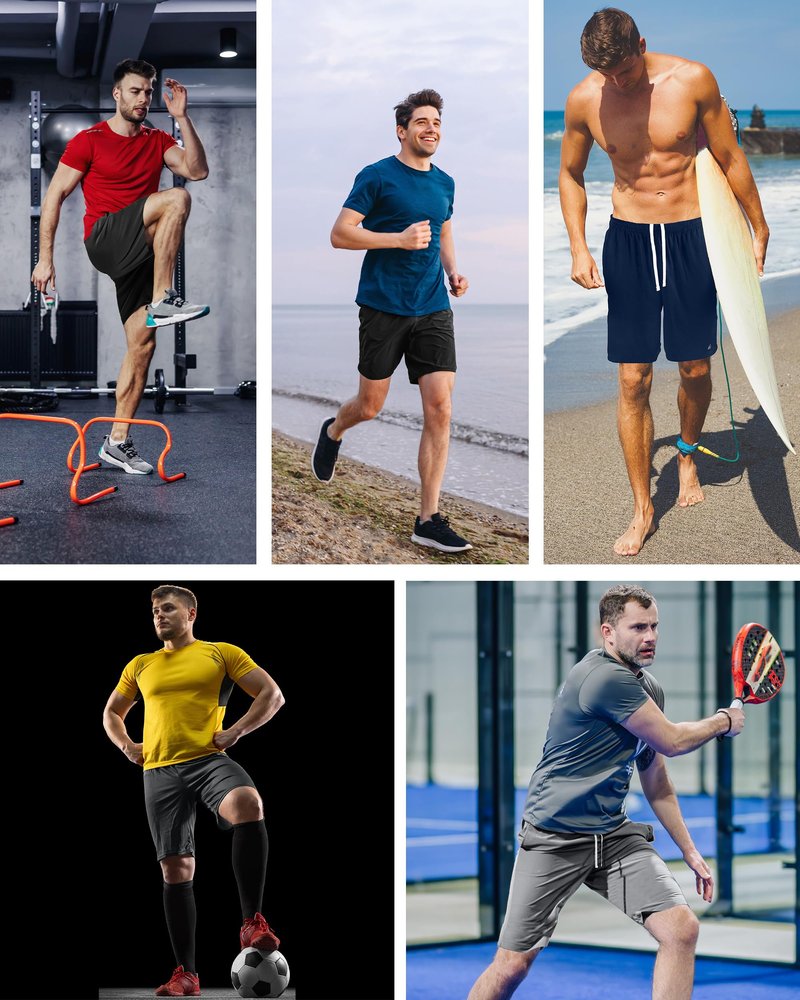NY Threads 5 Pack Men's Athletic Shorts Quick Dry Loose-Fit Lightweight Running Workout Gym Shorts with Pockets, XX-Large, Black/Black/Navy/Dark Grey/Medium Grey