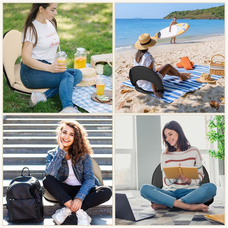 Cinnvoice 2 Pcs Stadium Seats Floor Chairs Reclining Bleacher Seat with Shoulder Strap Portable Recreation Recliner Beach Folding Waterproof Cushion Chair for Sports(Black and Dark Blue)