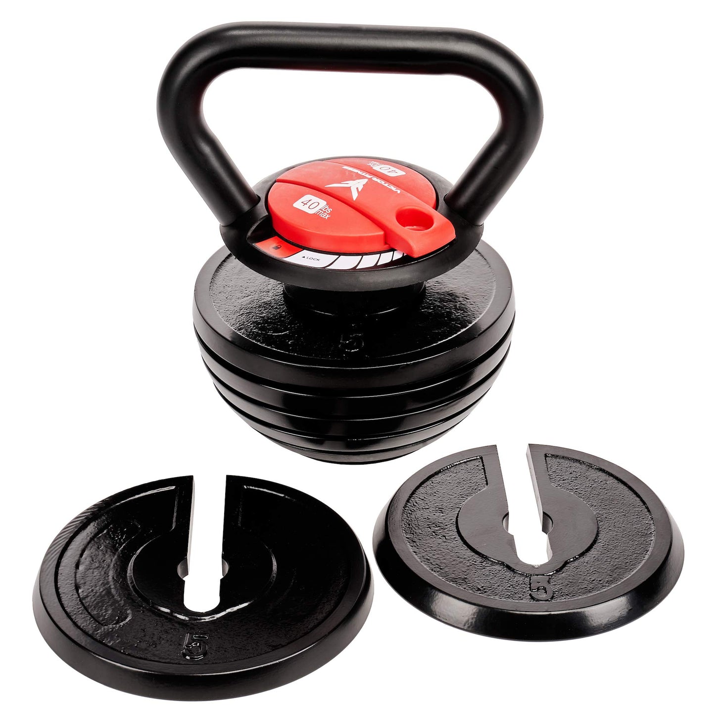 Victor Fitness Adjustable Kettlebell with 7 Weight Levels from 10-40 lbs. Perfect for Abs, Arms, Legs, & Back Workouts [Victor Fitness VFAKB40]