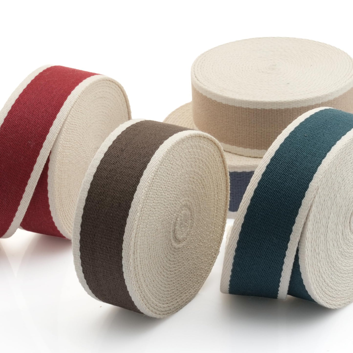 CRAFTMEMORE 1 1/2 Inches Cotton Webbing Strap, Two Tone Heavy Webbing Straps for Arts and Crafts, Luxury Bag Strap (2 Yards, Red-Ivory)