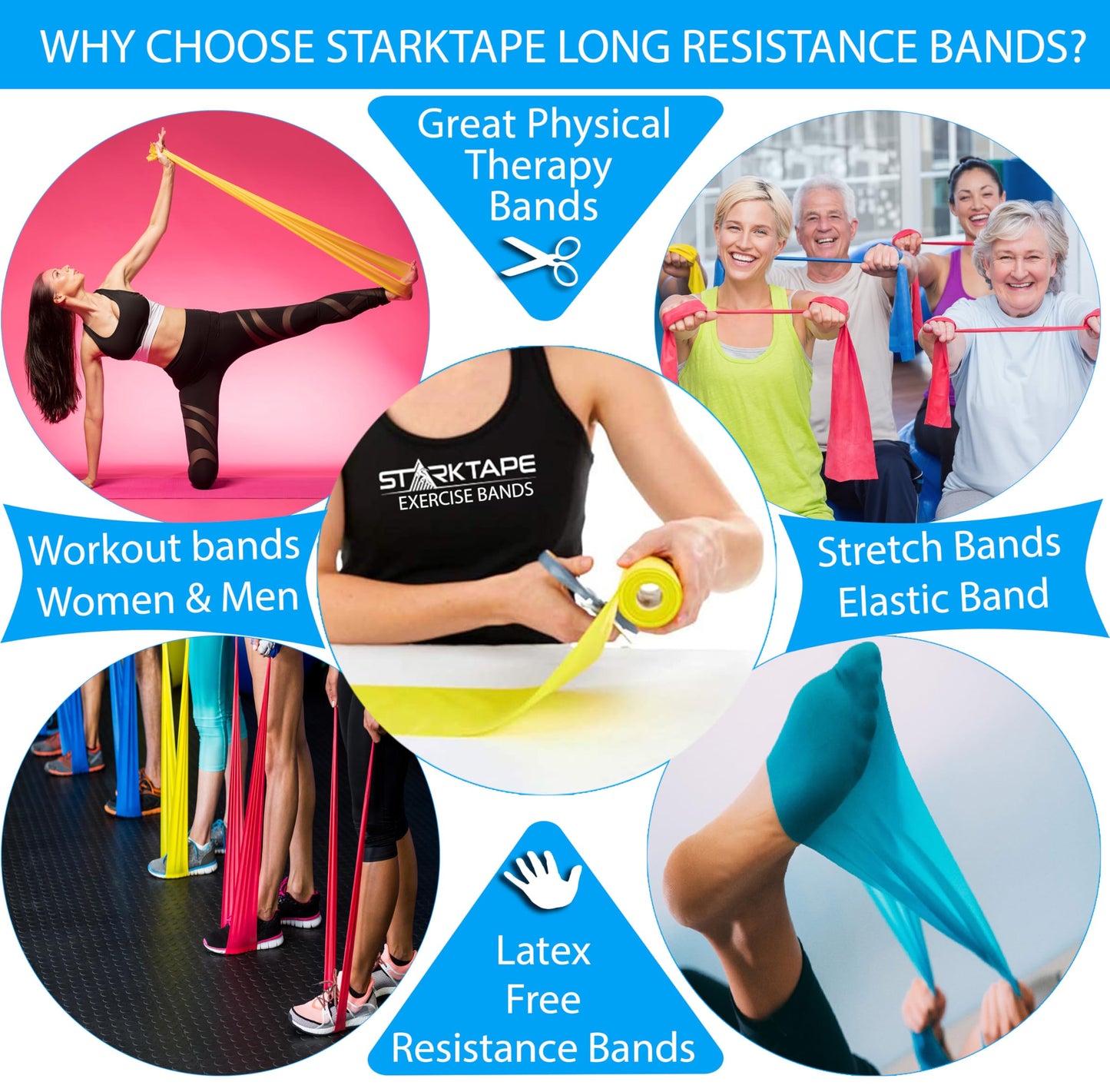 Starktape Resistance Bands Bulk 8 Yard Physical Therapy Professional. Non-Latex Elastic Exercise Fitness Workout Band for Upper & Lower Body, Pilates, Rehab, Yoga, Pilates, Training. Medium Green