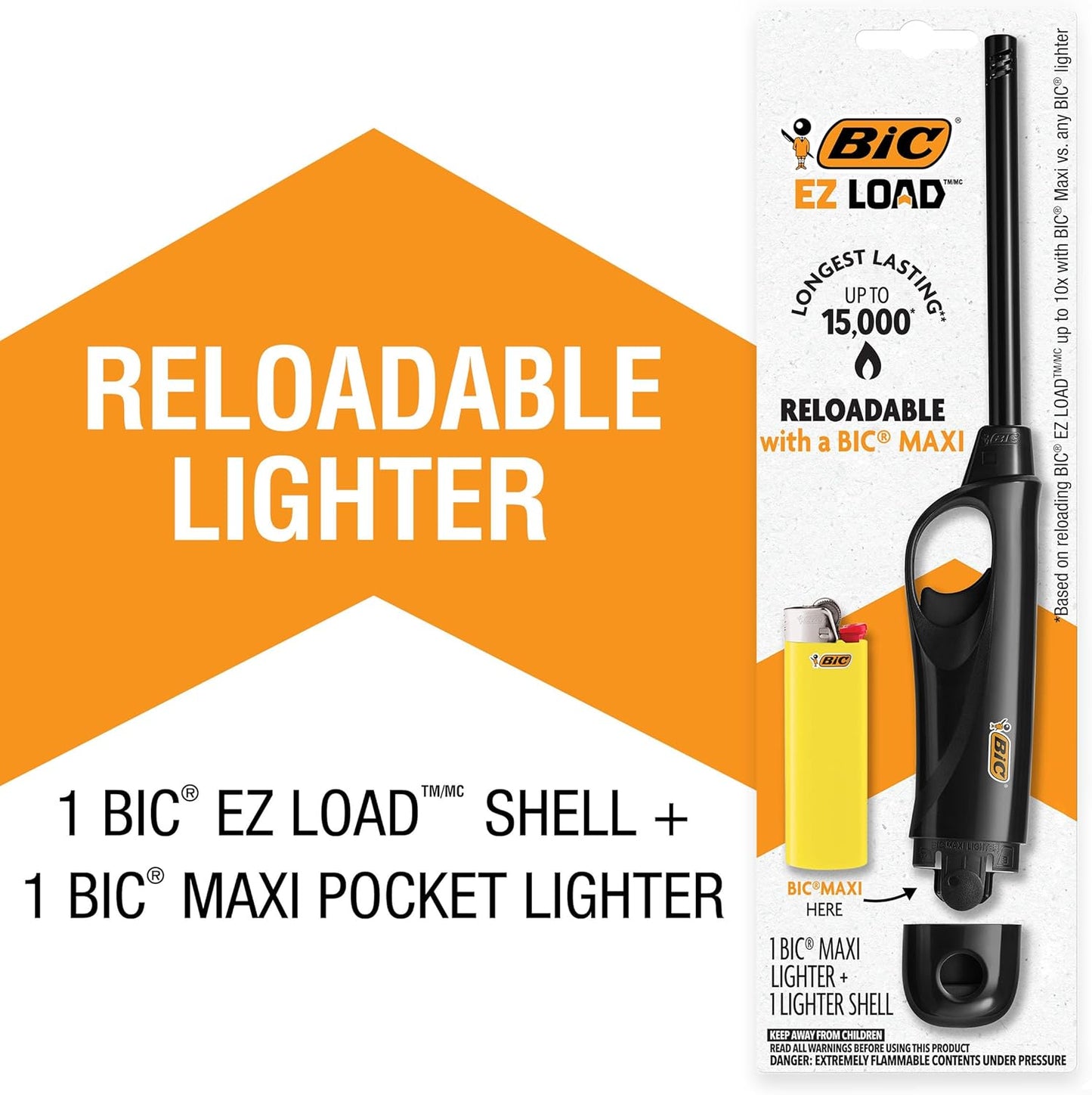 BIC EZ Load Lighters - Long Lasting & Reloadable Design | Assorted Colors, Pack of 2