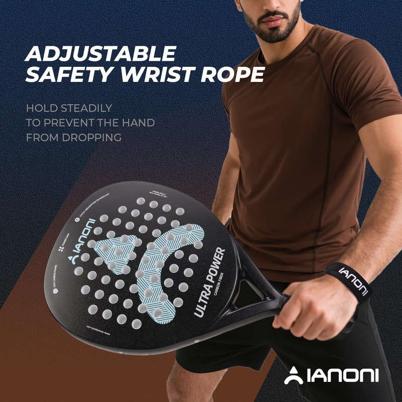 ianoni Padel Racket Carbon Fiber+ Rough face with EVA Memory Flex Foam Core -Ultra Power-Black