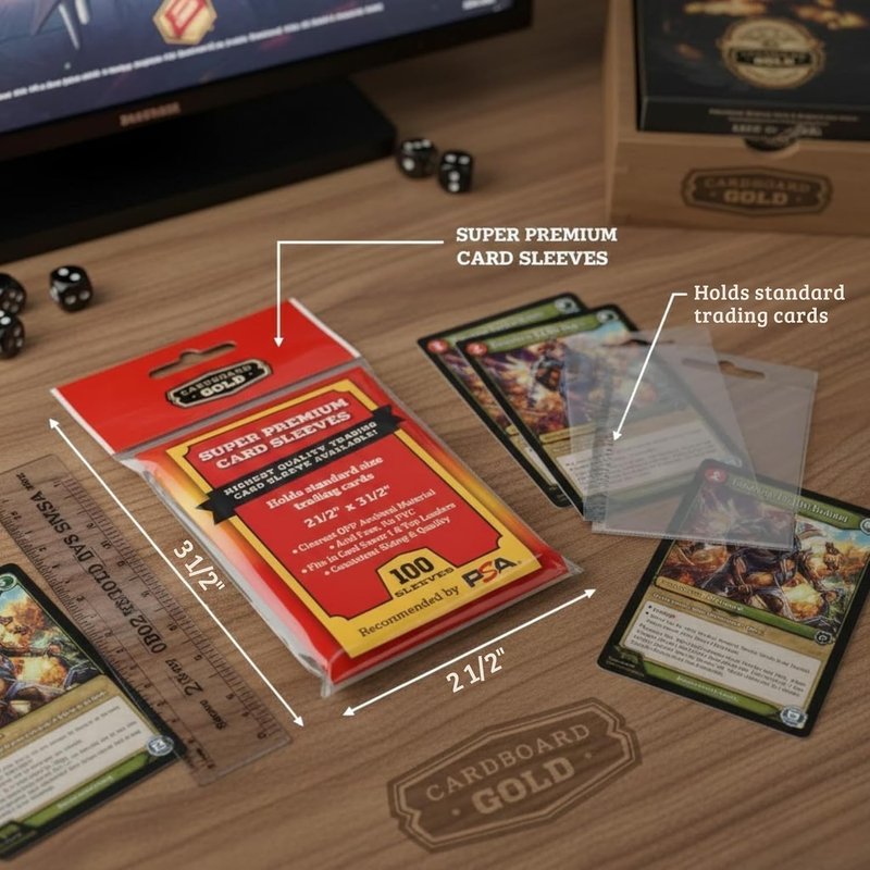 Gold Super Premium Card Sleeves - Ultra Clear OPP 2 Mil | Fits Standard Trading Cards (1000 Pack)