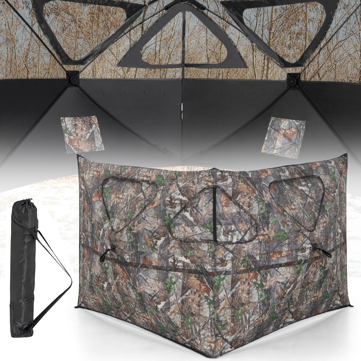 GYMAX Hunting Blind, 2-Panel See Through Pop Up 2-3 Persons Camouflage Deer Blind with Windows & Carrying Bag, Portable Folding Outdoor Ground Blind for Deer Turkey Hunting Gear Accessories