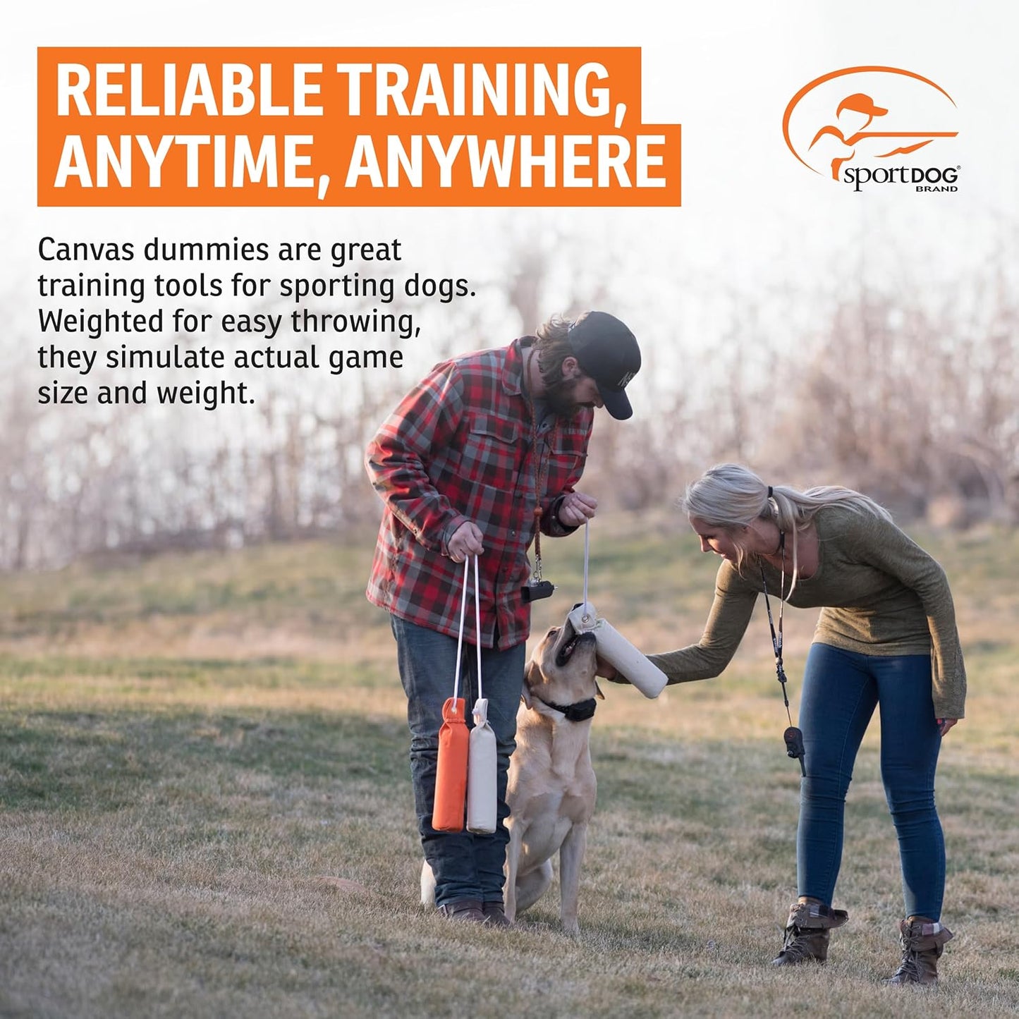 SportDOG Canvas Dummies - Durable Hunting Dog Training Tool - Water-Ready Bumper | Standard Size 2.75" W X 12" L - Orange