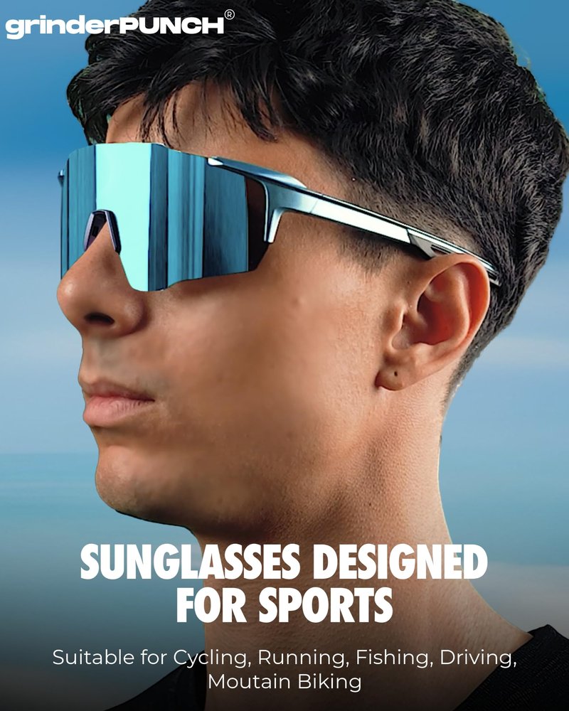 grinderPUNCH Sports Sunglasses Cycling Glasses UV Protection for Driving Running Hiking Fishing (Blue)