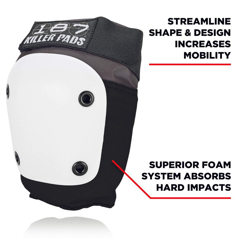 187 Killer Pads Fly Knee Pads - Grey w/White Caps - Large (Grey/White, X-Large)