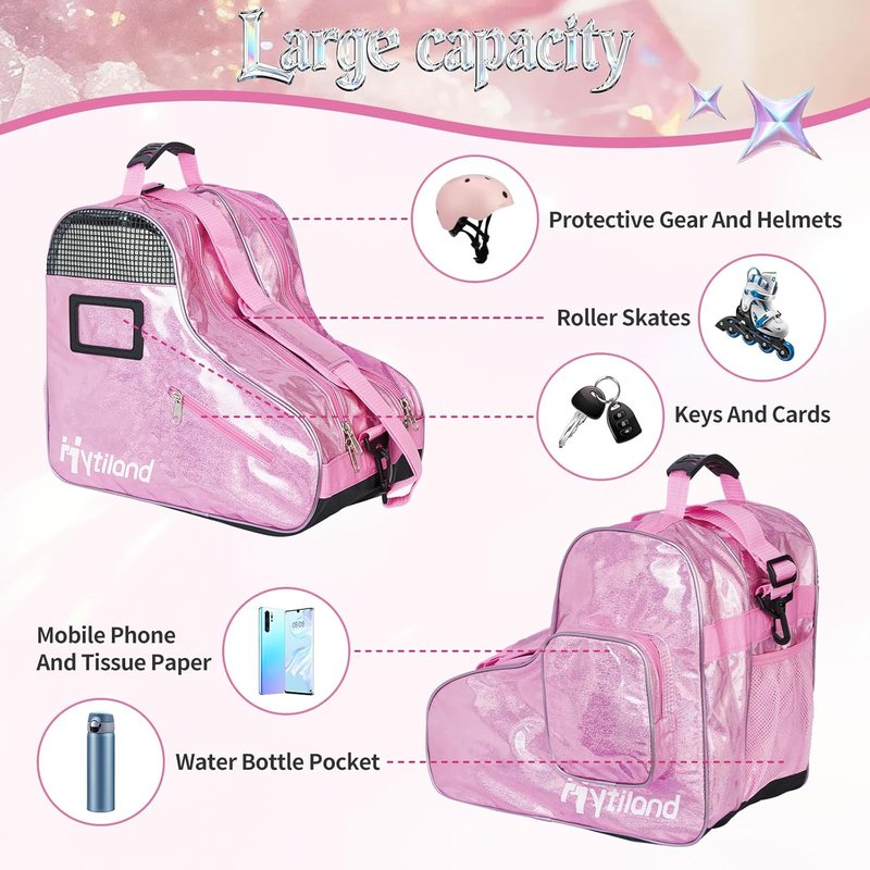 Roller Skate Bag - Stylish Holographic Design | Spacious, Waterproof & Breathable for Inline & Ice Skates