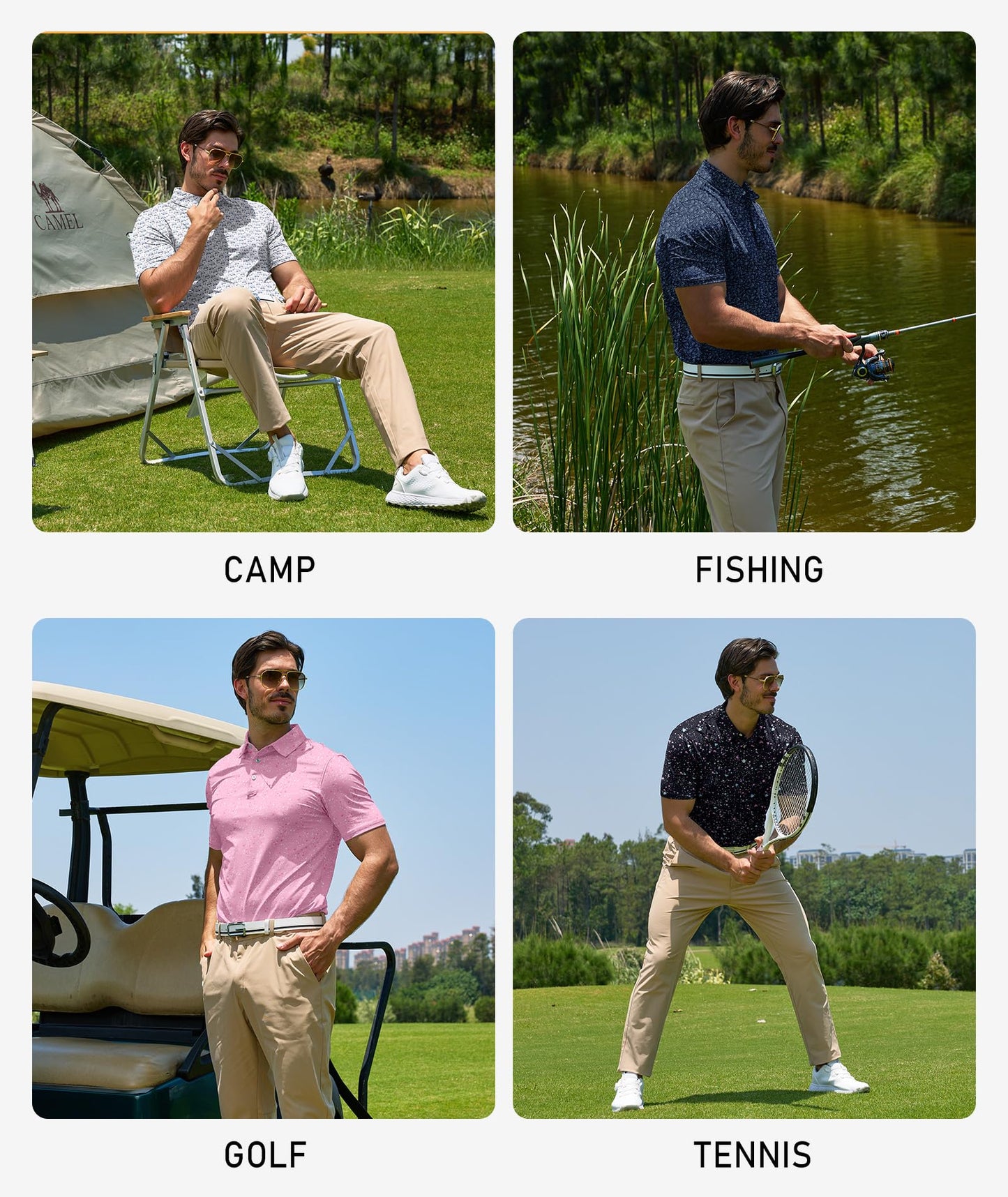 ZITY Mens Golf Polo Shirts Short Sleeve UPF 50+ Performance Moisture Wicking Print Pattern Casual Collared Golf Shirt for Men Black X-Large