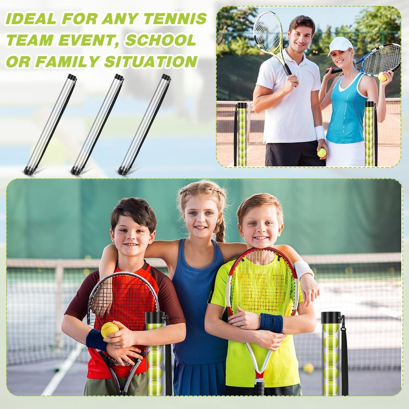 Jerify 3 Pcs Tennis Ball Tube Pickup Picker Holds 18 Balls with Shoulder Strap for Tennis Balls Pickup Collector, Carrier, Dispenser(Clear)