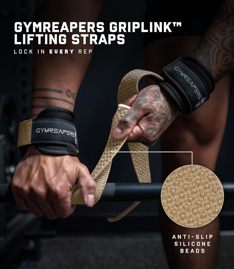 GripLink Lifting Straps - Heavy Duty D-Ring Weightlifting Wrist Straps with Anti-Slip Silicone Grip Beads | Adjustable for Deadlifts & Powerlifting