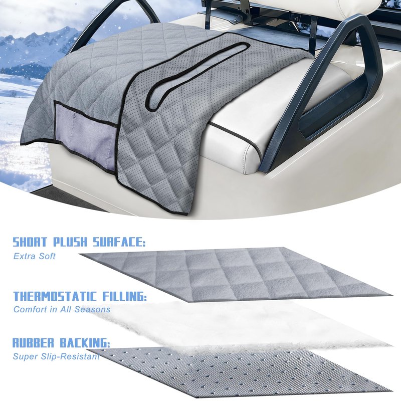 YOKYHOM Golf Cart Seat Covers with 4 Front Pockets, Thick Seat Towel Blanket with Non-Slip Backing, Fits EZGO, Club Car, Yamaha and More 2 & 4 Passenger Golf Carts, Gray