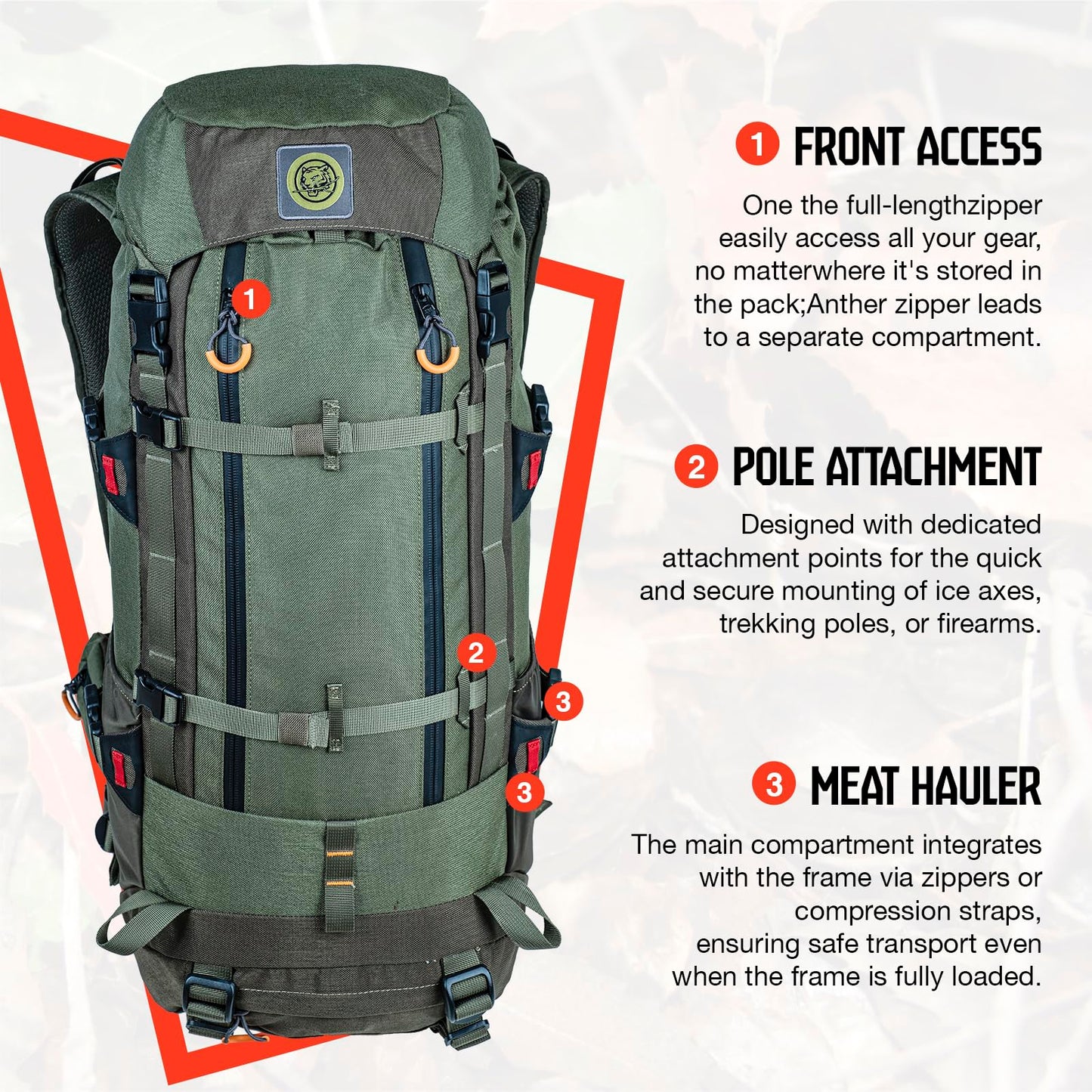 TKLoop Hunting Pack for Men – Expandable Frame Backpack 40L, Water Resistant, with Meat Hauler, Rifle Holder & Shotgun Rest