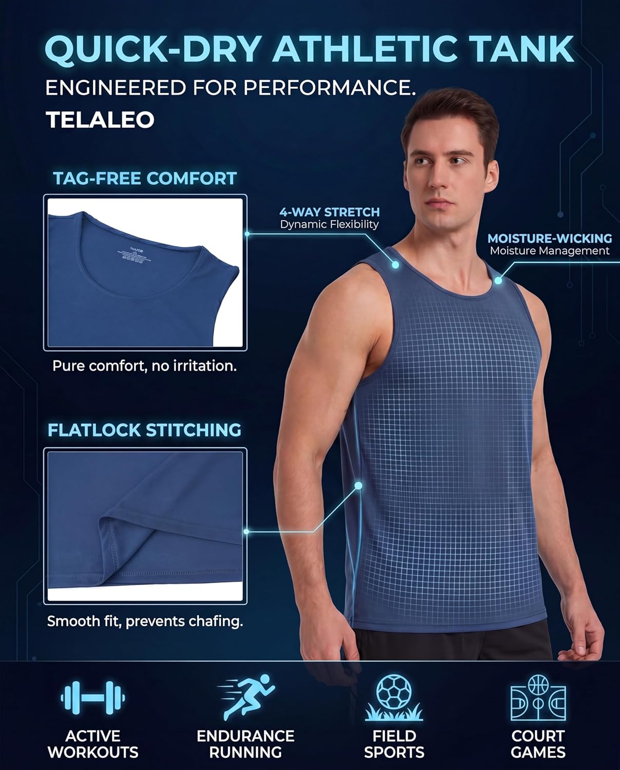 Men's Workout Tank Tops - 5 Pack Sleeveless Mesh Gym Shirts | Quick Dry, Black/Gray/Navy/Blue