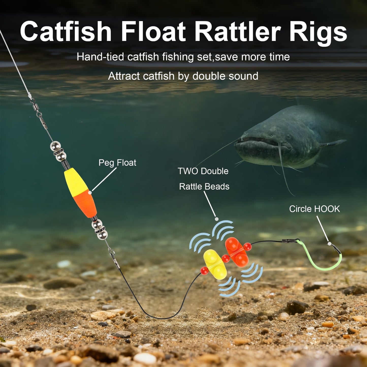 Bombrooster 6Pcs Santee Catfish Rig Set, Float Rig for Freshwater Fishing