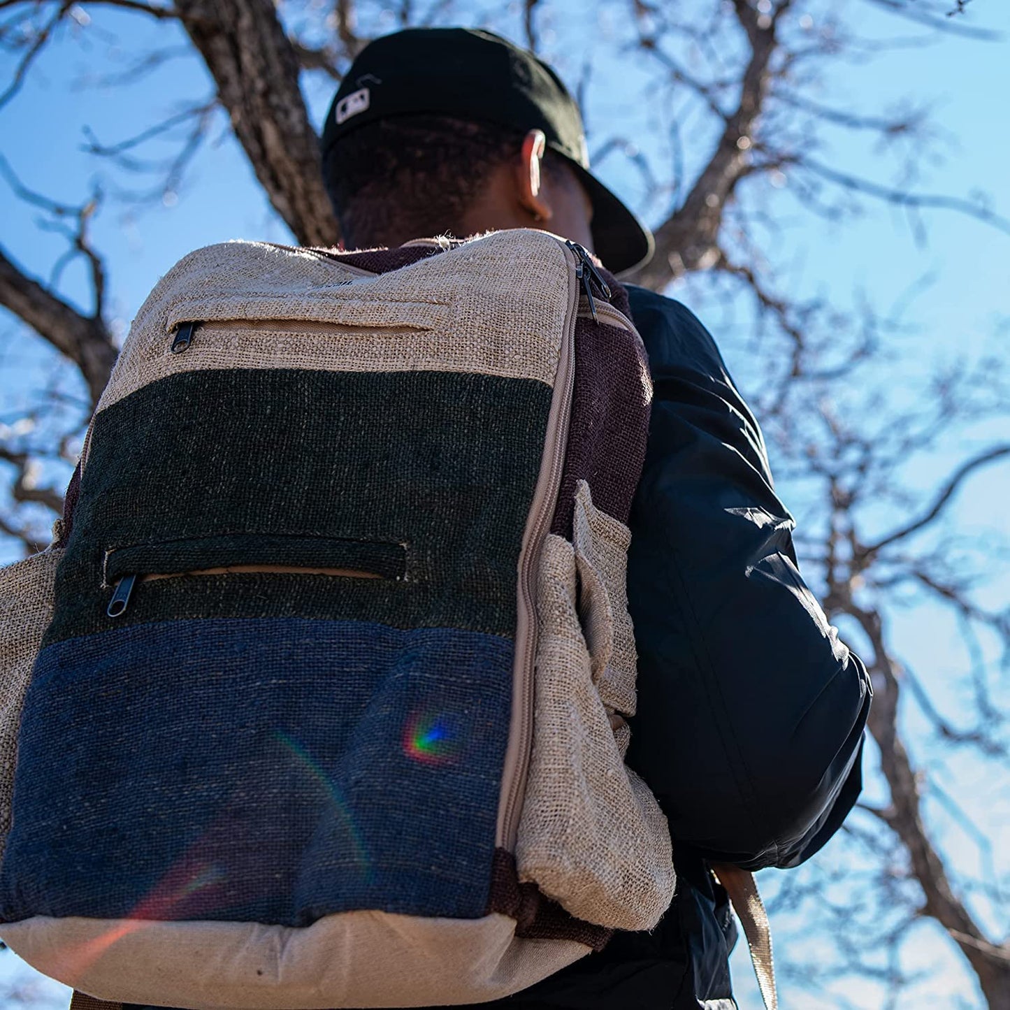 Large Hemp Backpack Multi 8 Functional Pocket Bag - Eco Friendly Unisex Rustic Durable Day Backpack by Freakmandu