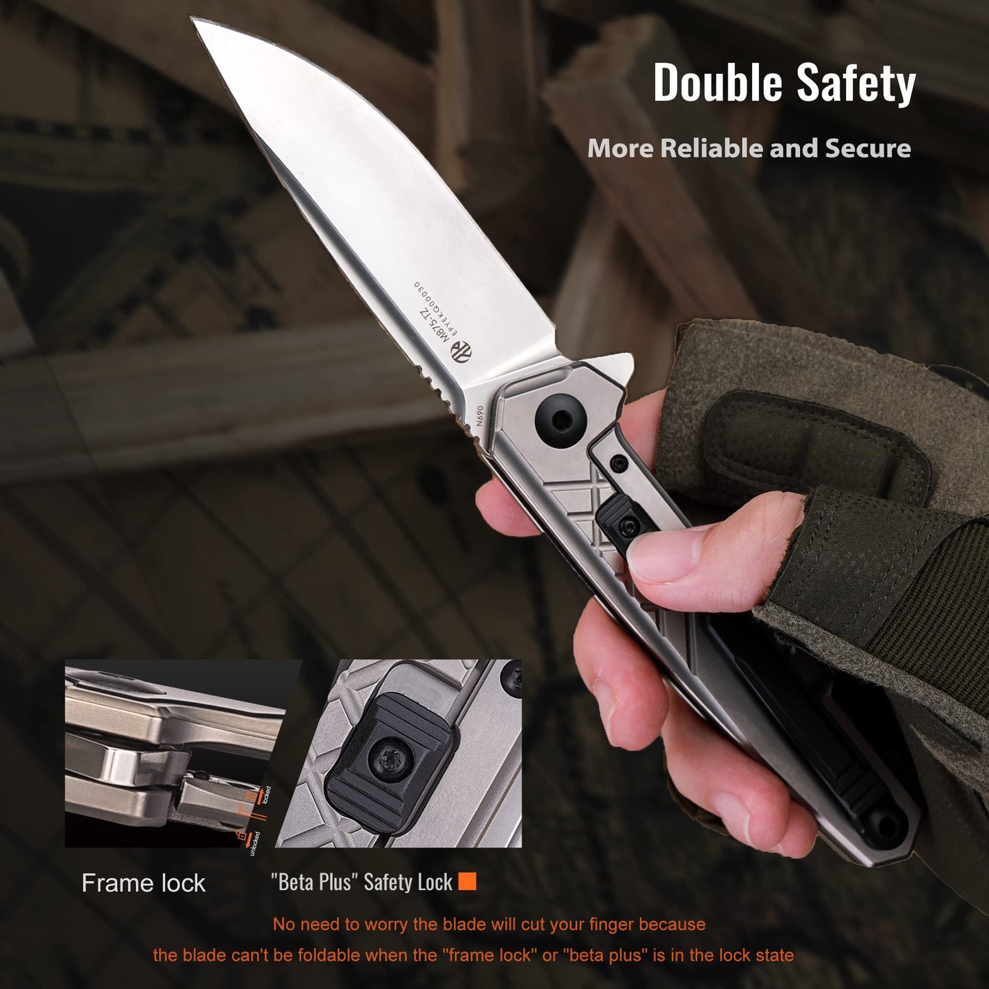 Ruike Tactical Folding Pocket Knife for Men,N690 Stainless Steel Blade,TC4 Titanium Alloy Handle,Frame Lock,Lightweight,Clip Belt Carry,Small Camping Cool Flipper Microtech Elemental Survival Hiking Hunting Outdoor Gadget Gear Tool Father Gifts