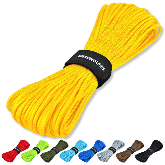 WEREWOLVES Paracord Rope, 7 Strand Type III Parachute Cord 4mm 100ft / 200ft for Crafting, DIY Projects, Survival Bracelets (Yellow, 100 ft)