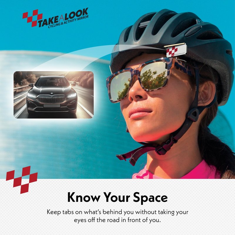 Take A Look Compact Cycling Mirror – Low-Tech Rearview Mirror for Bikes – fits Sunglasses & Helmet Visors – Shatter-Resistant Polycarbonate Lens, Anti-Vibration Stainless-Steel & Brass, Always On