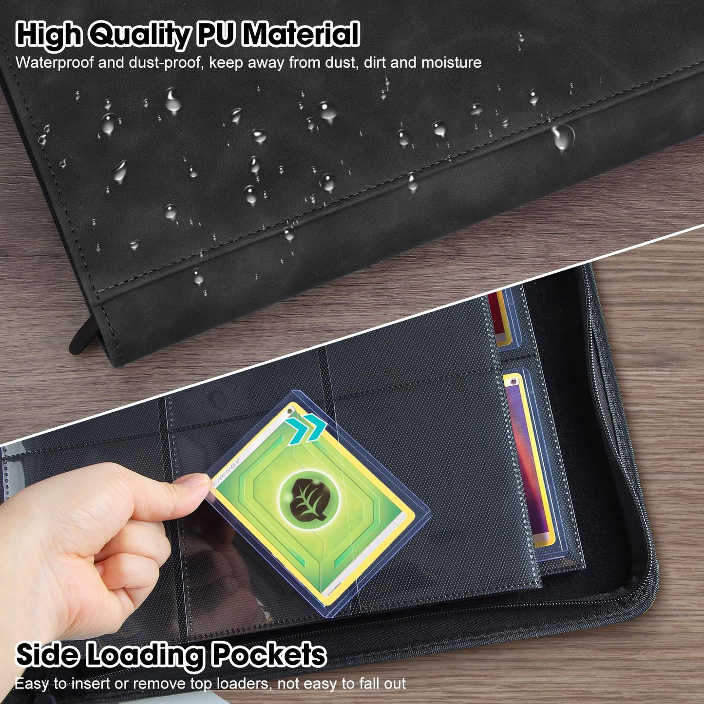 MewVeer Top Loader Card Binder, Holds 252 Top Loaders Storage, 9 Pockets with Sleeves, Trading Card Binder for Sports Cards, YGO/MTG Card Collection Binder - Black (Not for Cards WITHOUT a Top Loader)