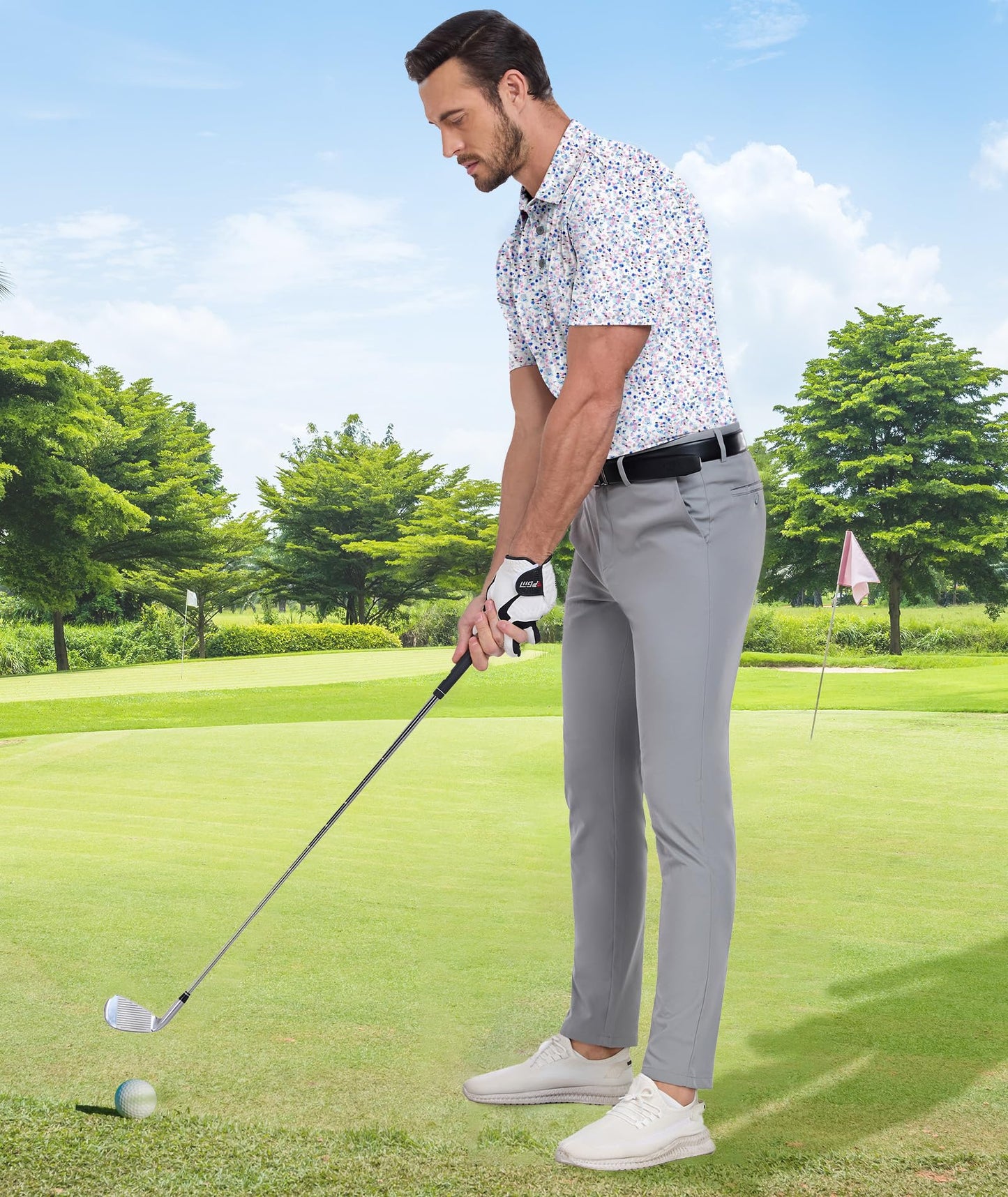 ZITY Men's Golf Shirts Short Sleeve Moisture Wicking Performance Print Patterns Casual Collared Golf Polo Shirt for Men