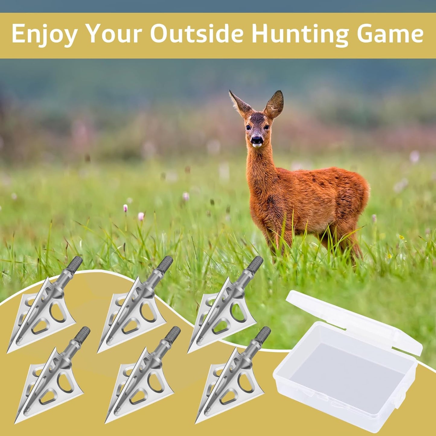 Hunting Broadheads - 3 Fixed Blade 100 Grain Screw-In Archery Tips | Compatible with Crossbows & Bows