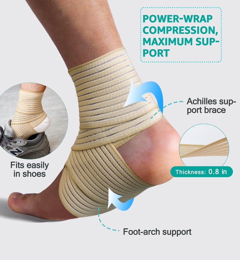 HiRui Foot & Ankle Brace 2 Pack, Adjustable Compression Wrap for Men & Women – Helps with Sprains, Plantar Fasciitis, Achilles Tendonitis, Arthritis, Running, Sports, Gym – Fits in Shoes (Beige)
