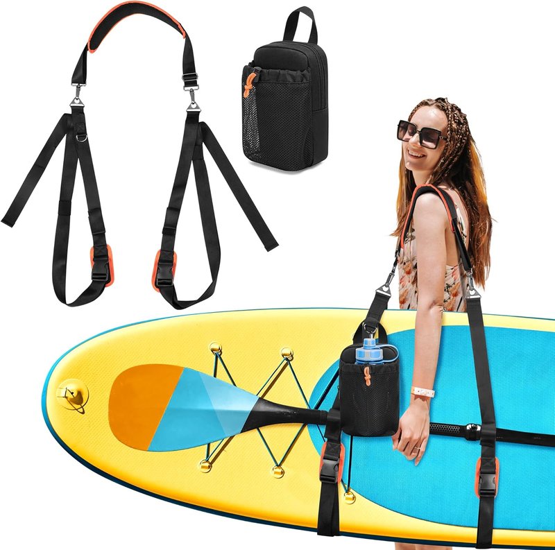 Paddle Board Carrying Strap - Adjustable SUP Kayak Carry Strap with Detachable Storage Bag | Black