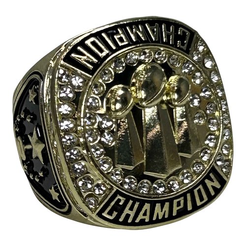 Express Medals Pack of 12 Champion Gold Football Ring Trophy Style Award Gift Fantasy Prize with Display Neck Chain and Stand Championship Rings Ball