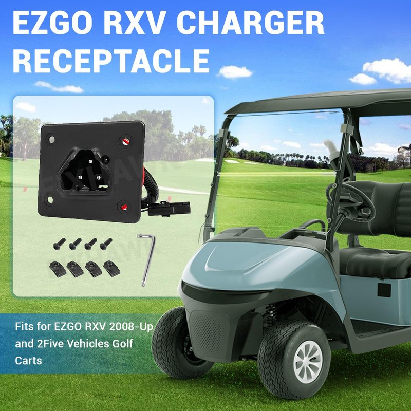 FIXHAWK Golf Cart 48V Battery Charger Receptacle for EZGO RXV 2008-UP Electric and EZGO 2Five 2010-UP Delta-Q, EZGO Charging Port with Wires,Replace OEM# 604321,611219,602529