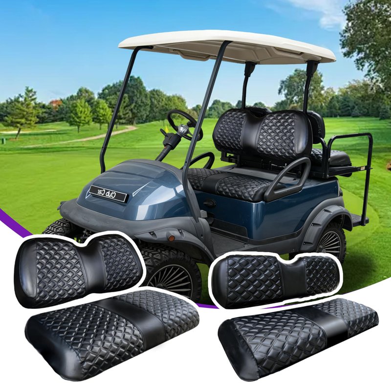 PZWLI Club Car Precedent seat Cover，Fit forClub Car Precedent，Vinyl seat Cover, Diamond Texture, Easy to Install Golf cart Accessories, no Staples Required（Black&Black Stitch）
