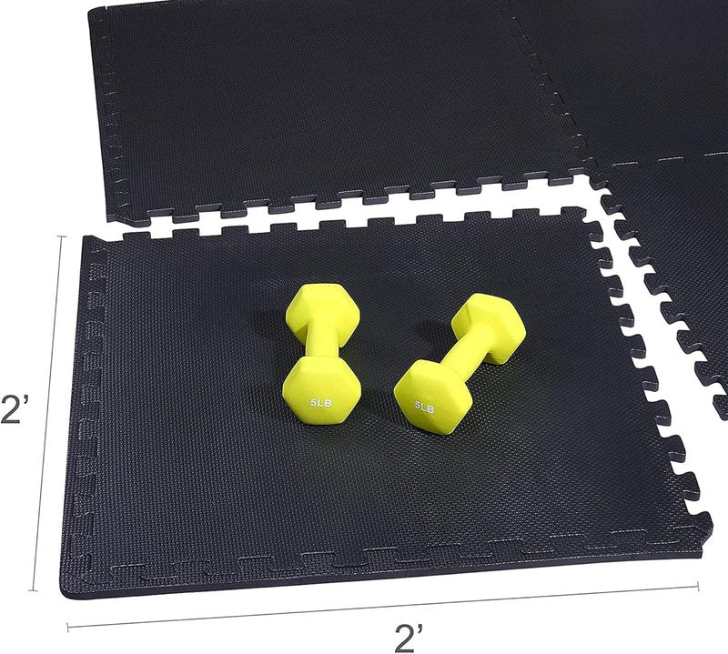 BalanceFrom Interlocking Foam Exercise Tile Mat - Non-Slip 24x24 Inch, 36-Count, Black for Home Gym & Playroom