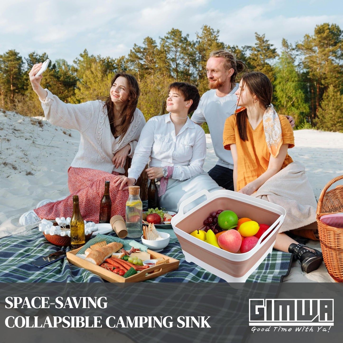 GIMWA Collapsible Wash Basin for Baby Bottles - 2.4 Gallons Portable Wash Bin for RV Camping Sink, Space-Saving Dish Tub (Mocha)
