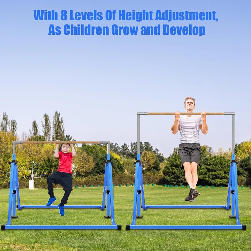 Gymnastics Training Bar for Kids - Adjustable 8 Heights, Easy Folding | Max Load 300LBS
