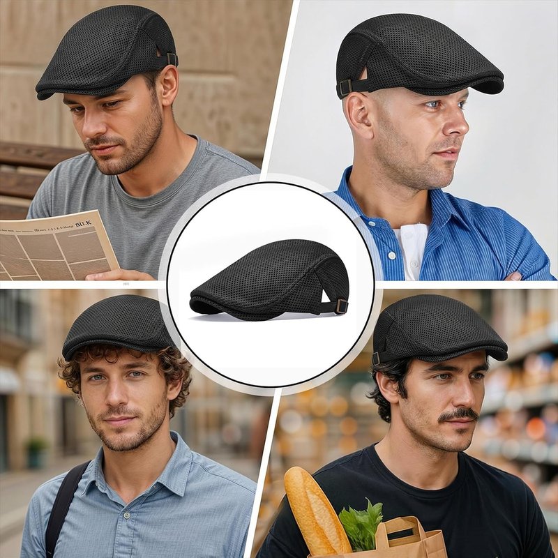 Men's Mesh Flat Cap - Breathable Summer Newsboy Hat | Adjustable Cabbie Ivy Cap