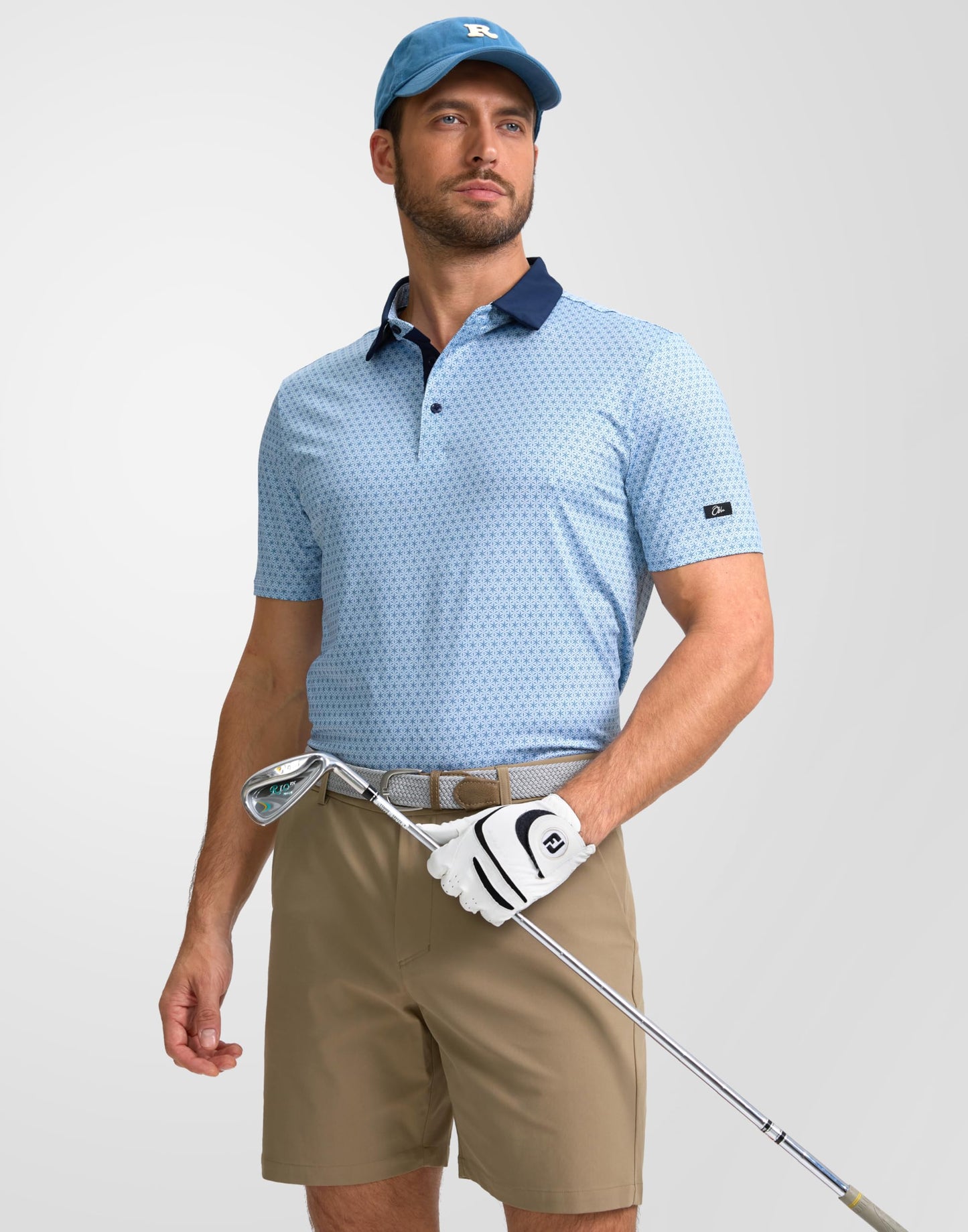 Obla Mens Golf Polo Shirts Short Sleeve Dry Fit Performance Moisture Wicking Casual Print Collared Golf Shirts for Men(Blue Flower_XXXL)