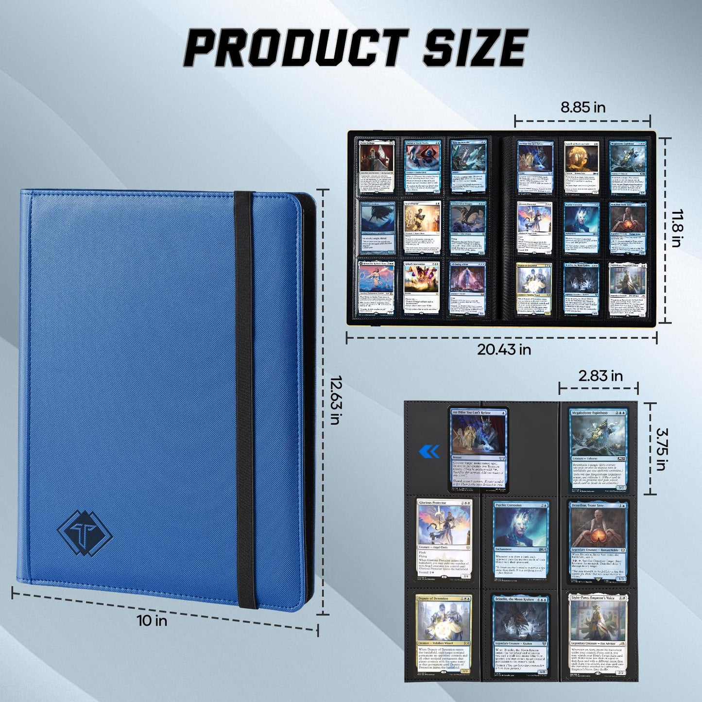 Tioplior 9 Pocket Card Binder,Trading Card binder Holds 432 Side Loading Pocket,Durable PU Cover,Card Collection Binder for MTG, TCG, Baseball,Sports Cards (Navy Blue)